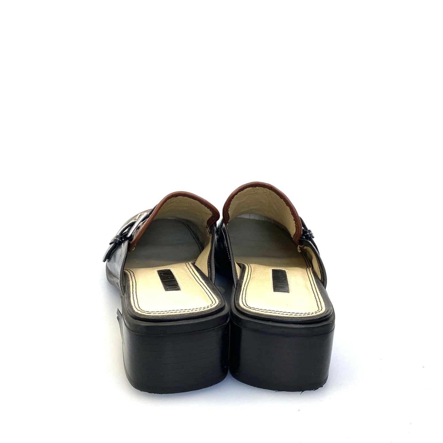 Stunning UNISA Womens Black/Brown Size 9 Weave Dress Mules Shoes w/Buckle