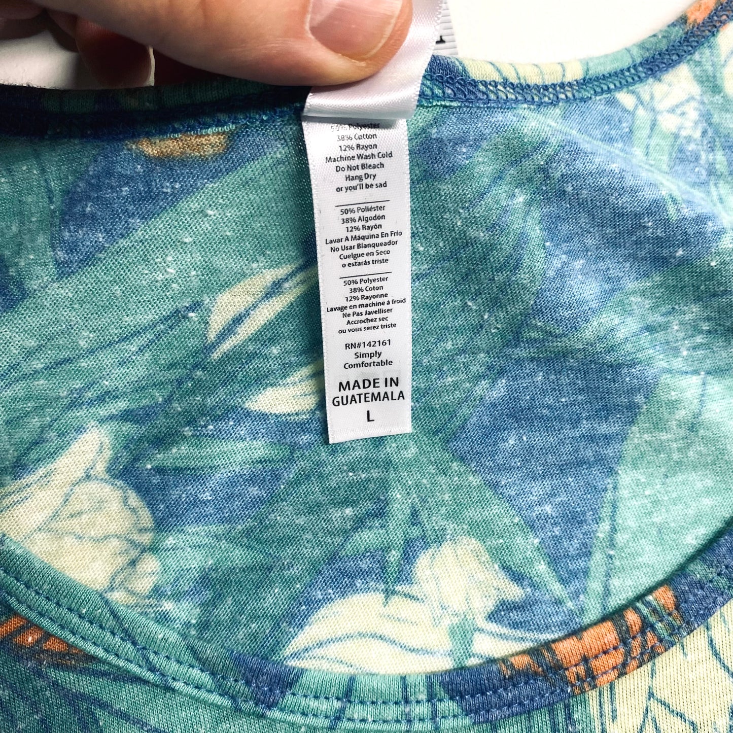 LuLaRoe Womens L Green/Orange/Cream Floral Classic T S/s Top | NWT