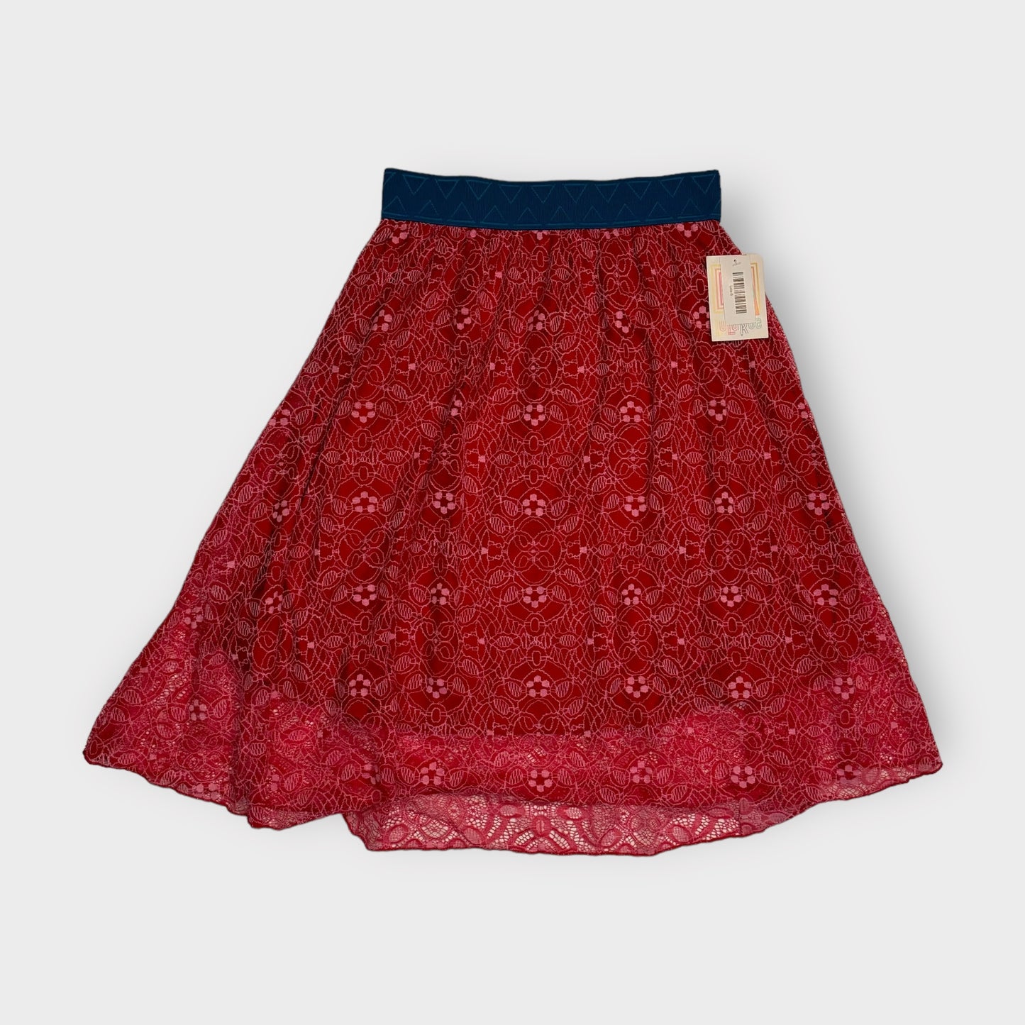 LuLaRoe Lined Lola Skirt | S | Pink/Blue Lace | NWT