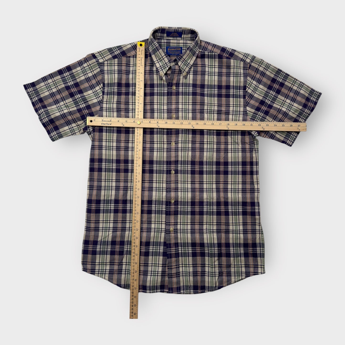 Men's Green and Blue Plaid Short Sleeve Button-Up Shirt - Size M - Pendleton - Pre-Owned