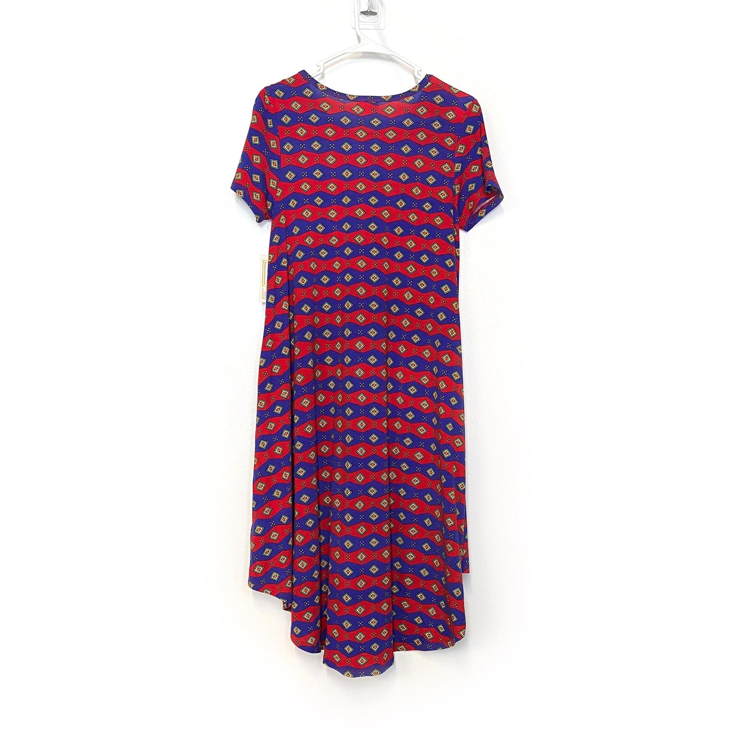 LuLaRoe Womens S Red/Blue Chevron Stripes 'Carly' S/s Swing Dress NWT