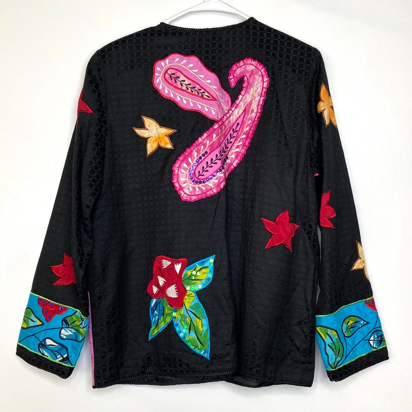 Flattering Indigo Moon Womens Embroidered & Embellished Button-Up Jacket Size Small Floral Black