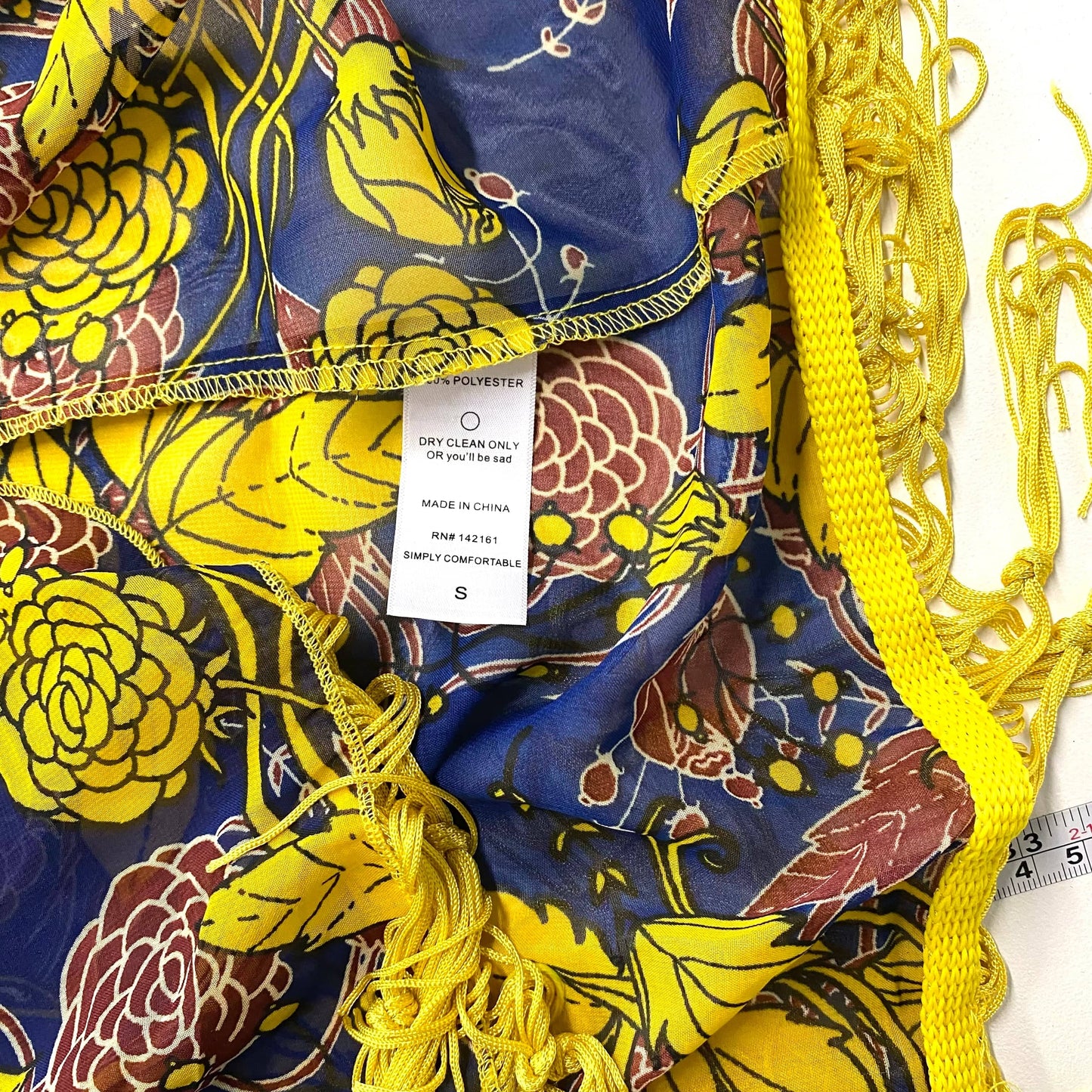 LuLaRoe Womens Size S (0-12) Blue/Yellow Floral ‘Monroe’ Kimono Fringe Cover-Up NWT