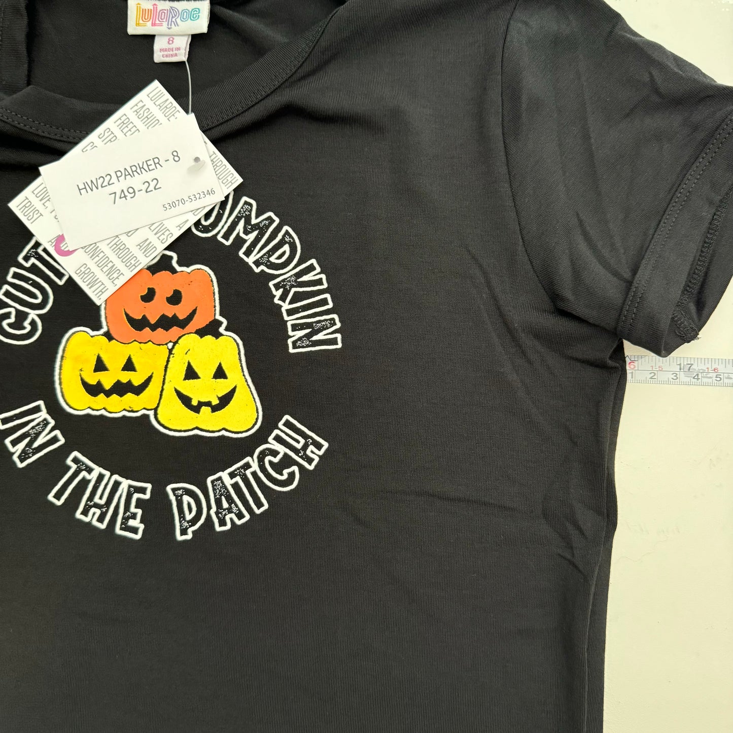 LuLaRoe Americana Collection 2022 | Kids Parker S/s Top | Size: 8 | Black | PUMPKIN PATCH | NWT