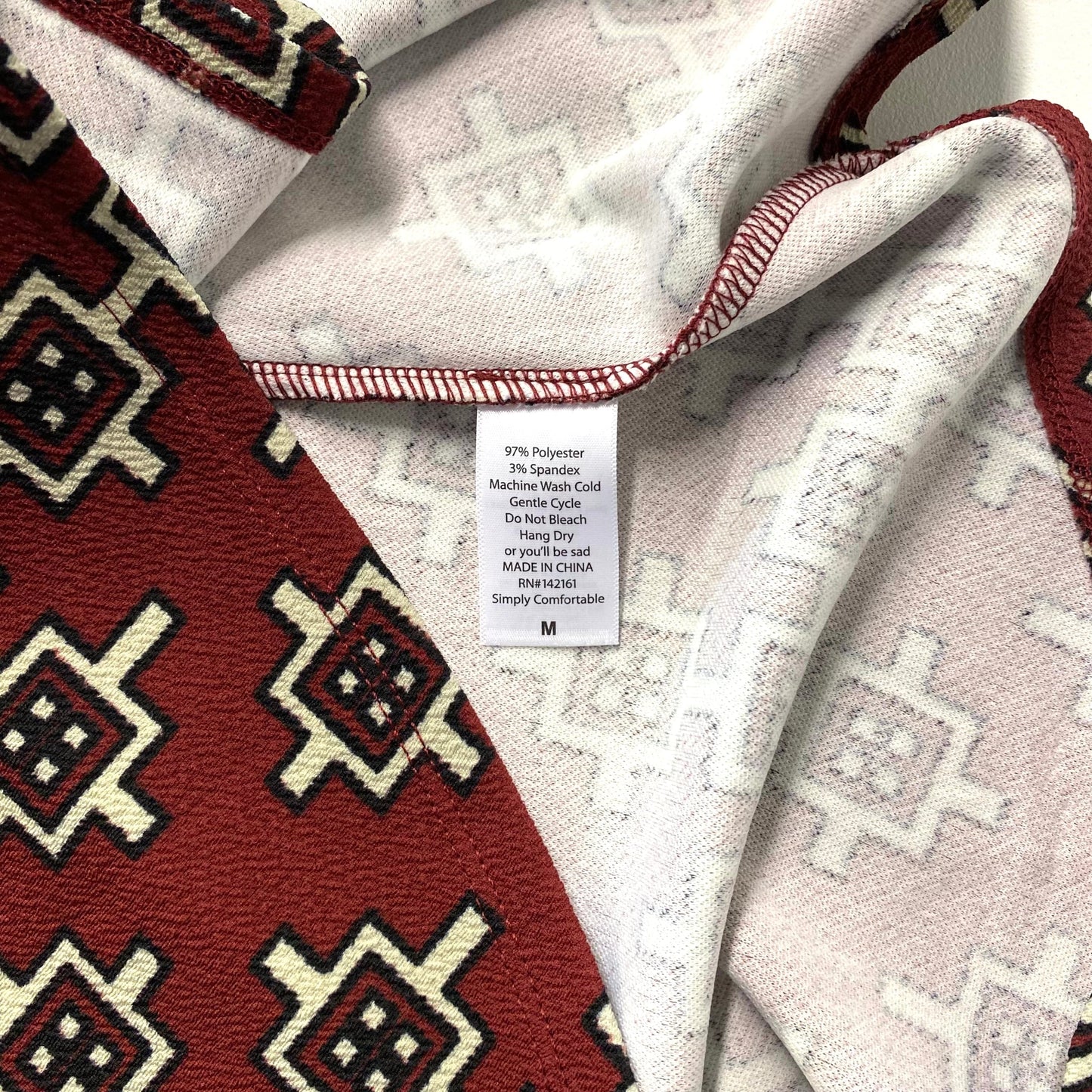 LuLaRoe Womens M Brick Red/Cream Aztec Shapes 'Carly' S/s Swing Dress NWT