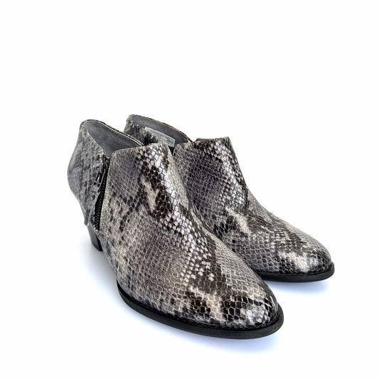 Vionic Womens Size 9.5 Gray Snakeskin 'Taber' Booties Side-Zip, Pre-Owned