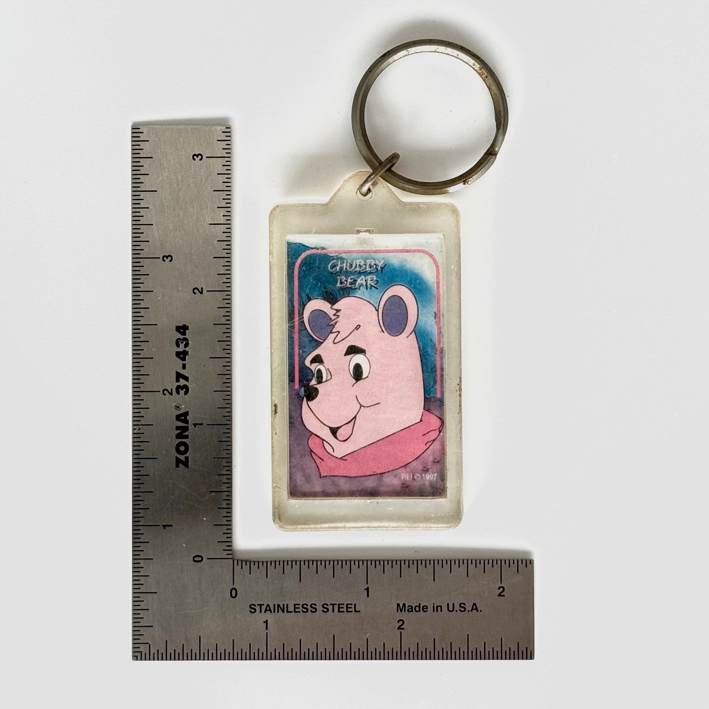 Novelty Adult Humor ‘CHUBBY BEAR’ Keychain Key Ring Rectangle Clear Acrylic, fair condition