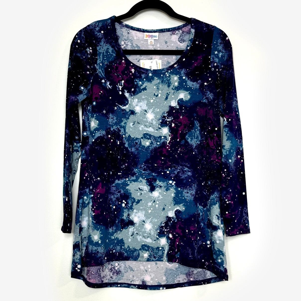 LuLaRoe Vault | Lynnae L/s Top | Size: XS (2-4) | Black/Blue | Outerspace | NWT