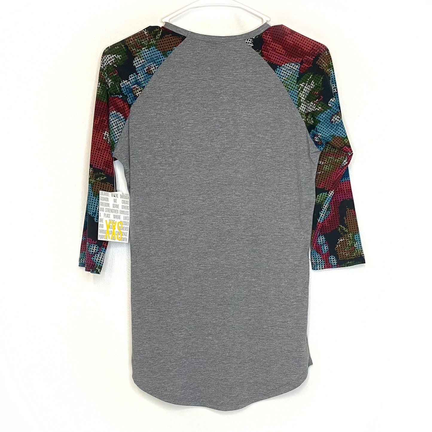 LuLaRoe Unisex XXS Red/Black/Gray Randy Abstract Raglan T-Shirt ¾ Sleeves NWT