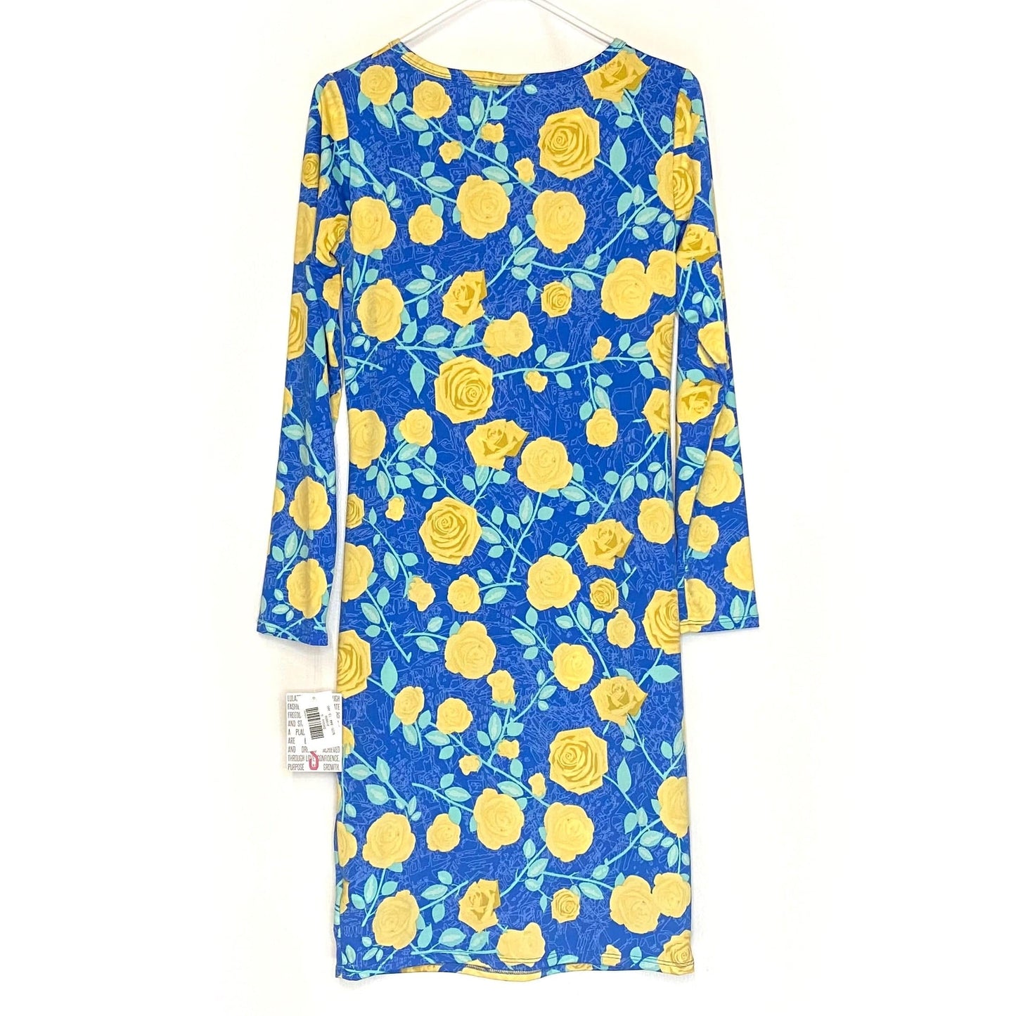 LuLaRoe Womens S Debbie Yellow/Blue Floral L/s Sheath Dress NWT