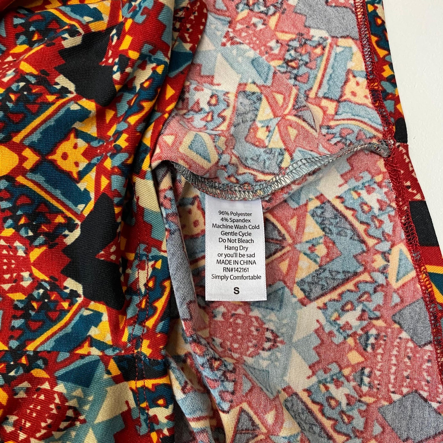 LuLaRoe Unisex S Gray/Red/Orange Randy Geometric Raglan Top ¾ Sleeves NWT