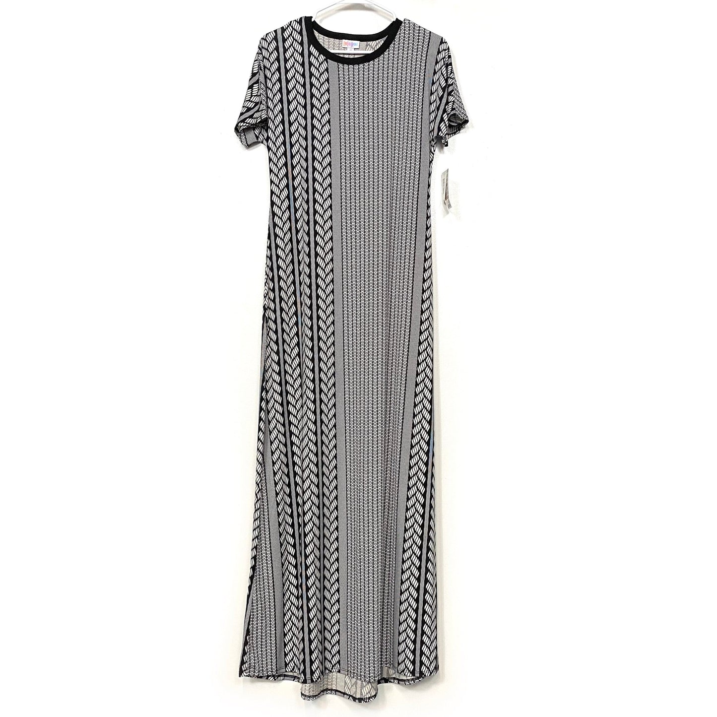LuLaRoe Womens Maria Maxi Dress | XS (2-4) | Black/White Chevron Print | Short Sleeve | NWT
