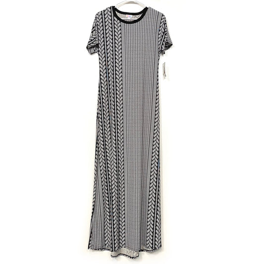 LuLaRoe Womens Maria Maxi Dress | XS (2-4) | Black/White Chevron Print | Short Sleeve | NWT