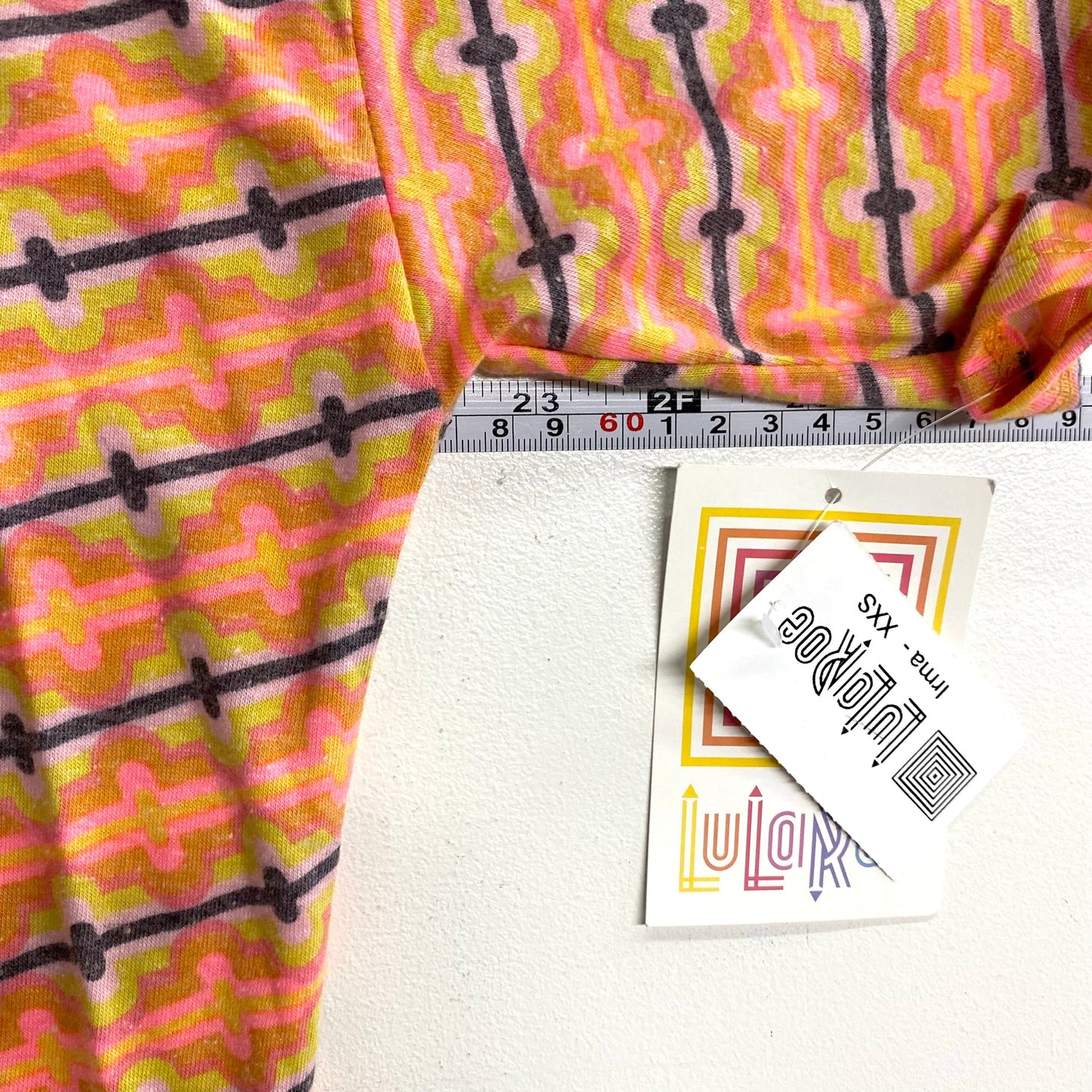 LuLaRoe Womens XXS Irma Orange/Pink/White Link Pattern S/s Tunic Top NWT
