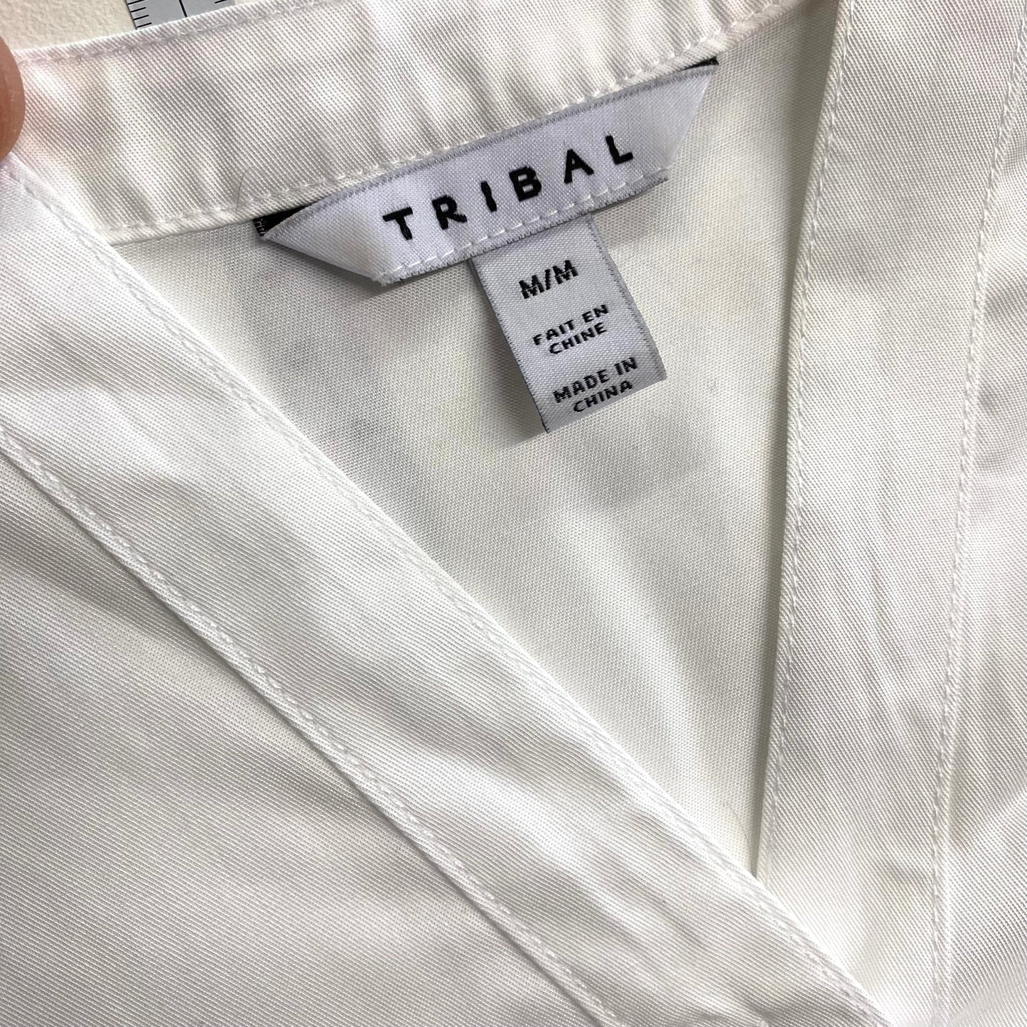 Tribal Women's White Button-Front Blouse with Side Ties - Size M - 3/4 Sleeves