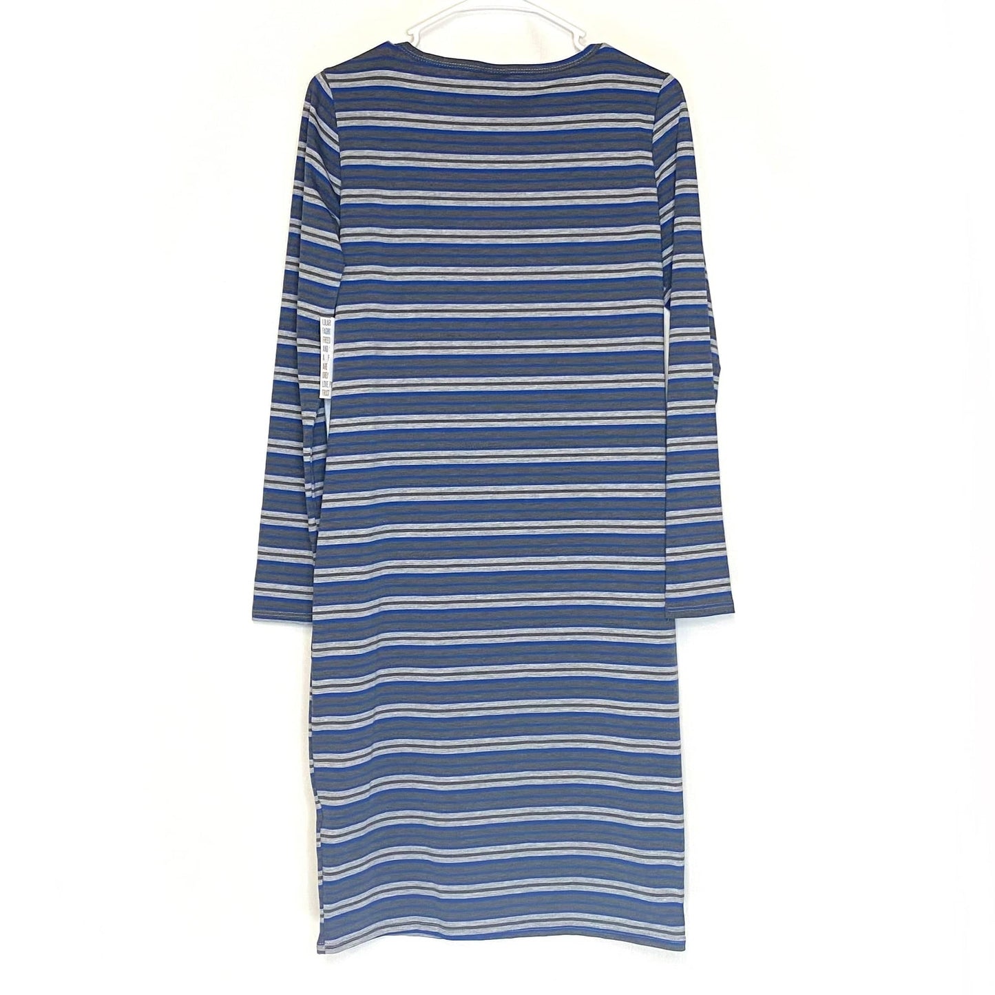 LuLaRoe Womens M Debbie Blue/Gray Balanced Stripes L/s Sheath Dress NWT