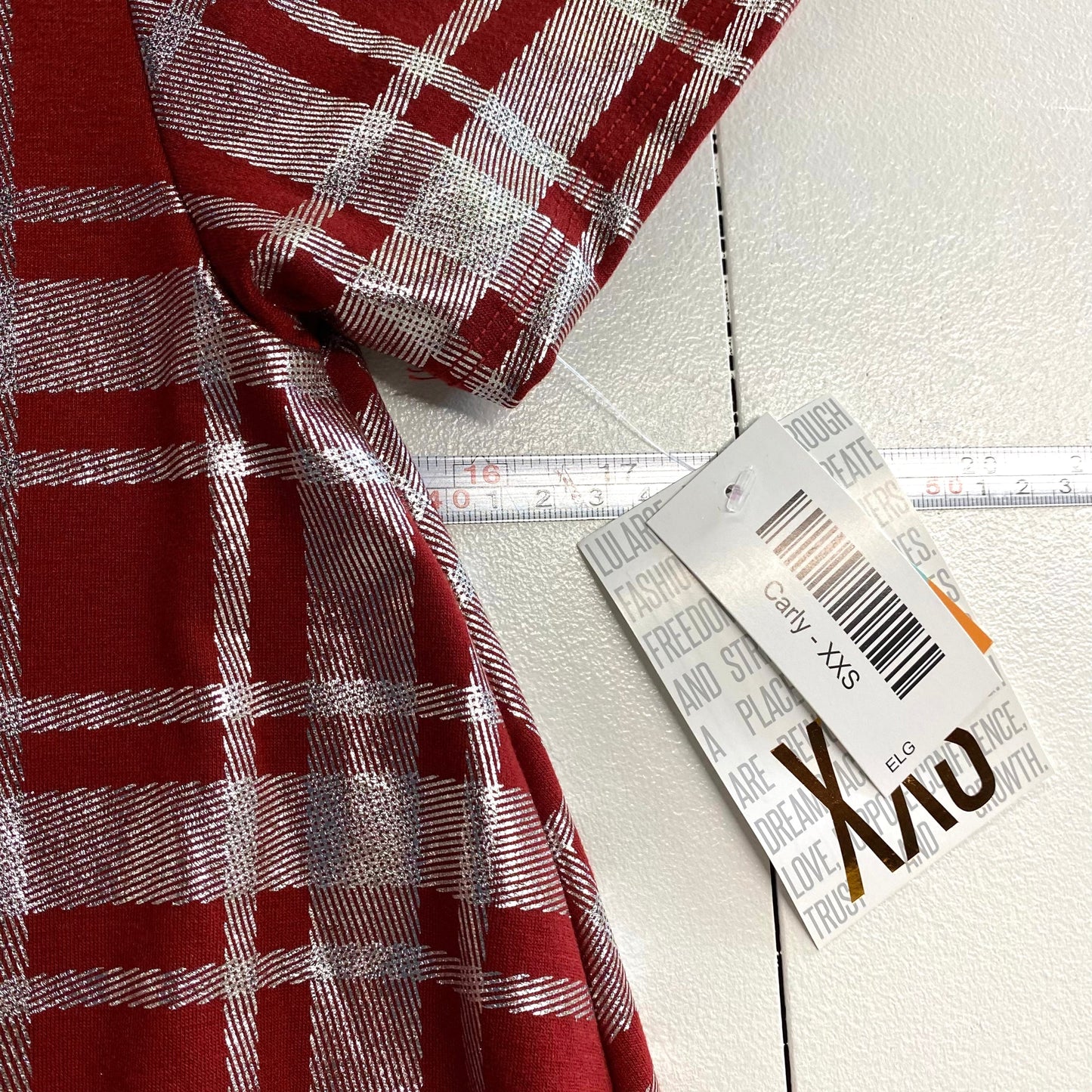 LuLaRoe Womens XXS Berry Red/Silver Metallic ELEGANT 'Carly' S/s Swing Dress NWT