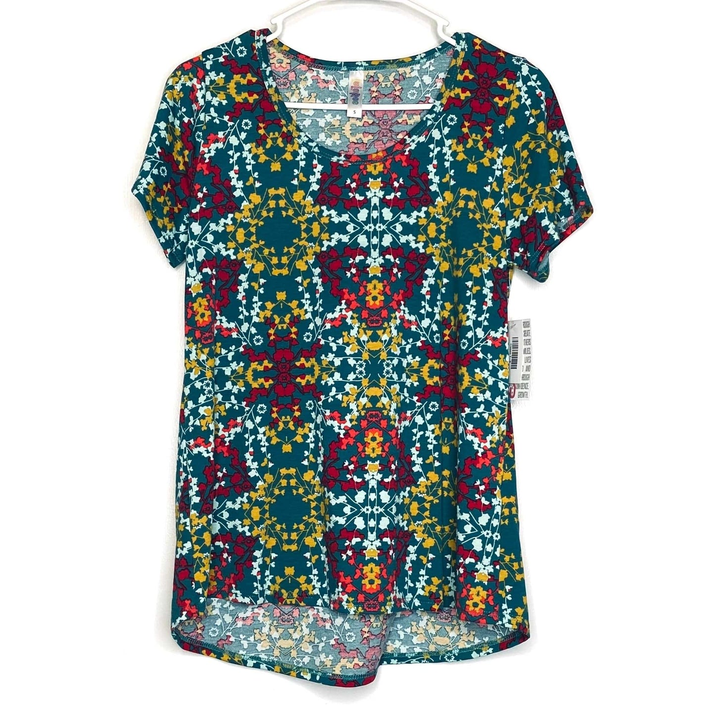 LuLaRoe Womens S Green/Red/Yellow Mandala/Floral Classic T Activewear Top S/s NWT