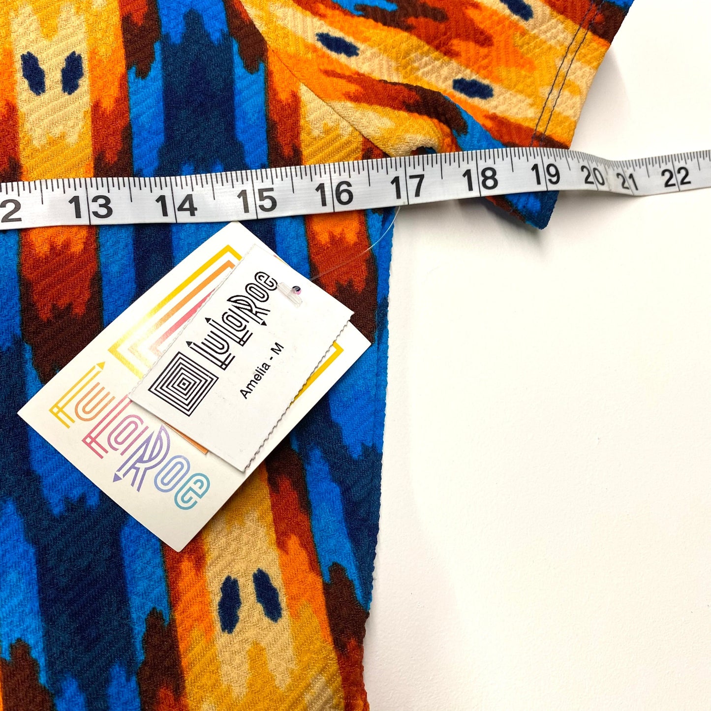 LuLaRoe Amelia Dress | M | Orange/Blue Abstract Wave | S/s NWT
