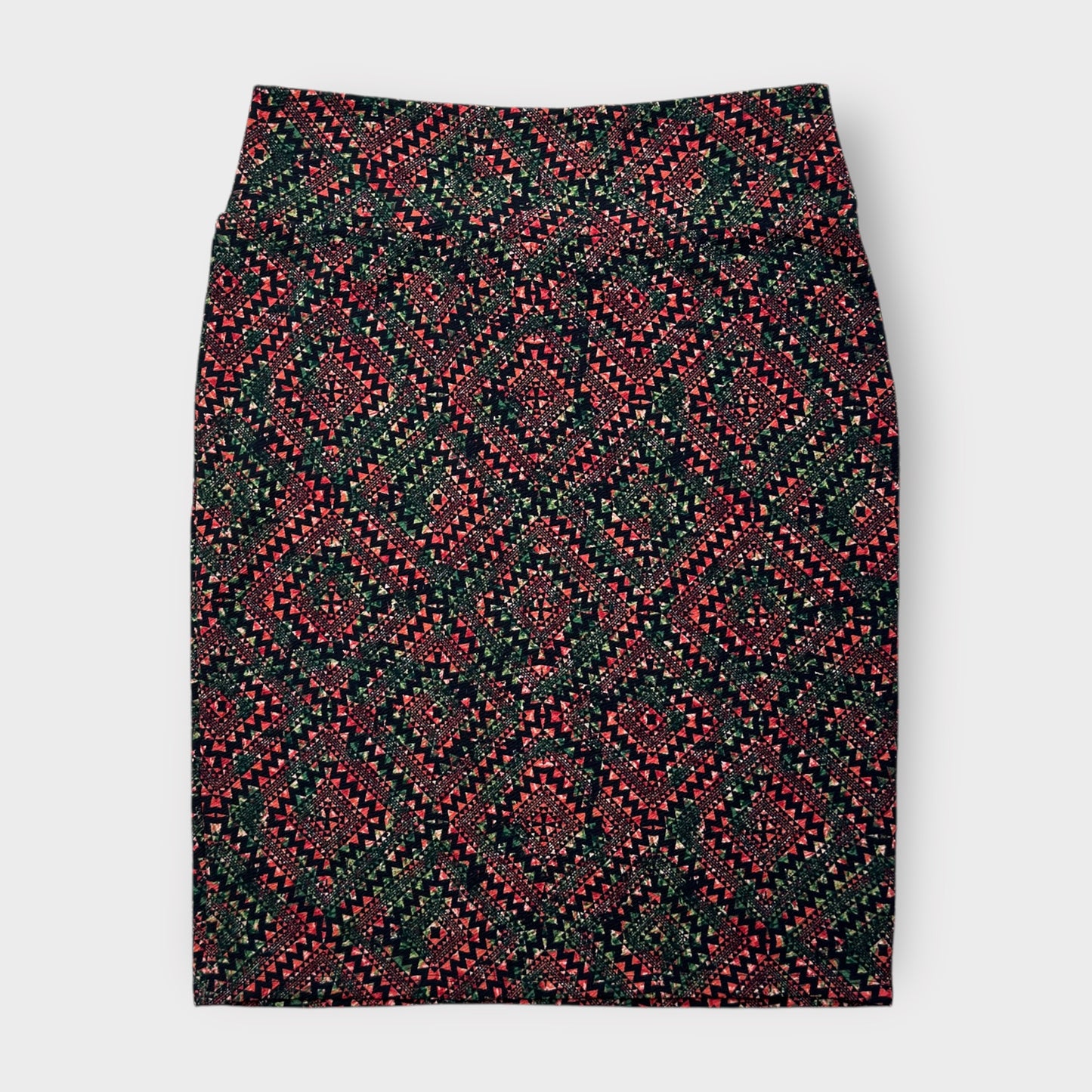 LuLaRoe Cassie Pencil Skirt - Black/Red/Green Geometric Mosaic - Women's 2XL (20-22) - NWT