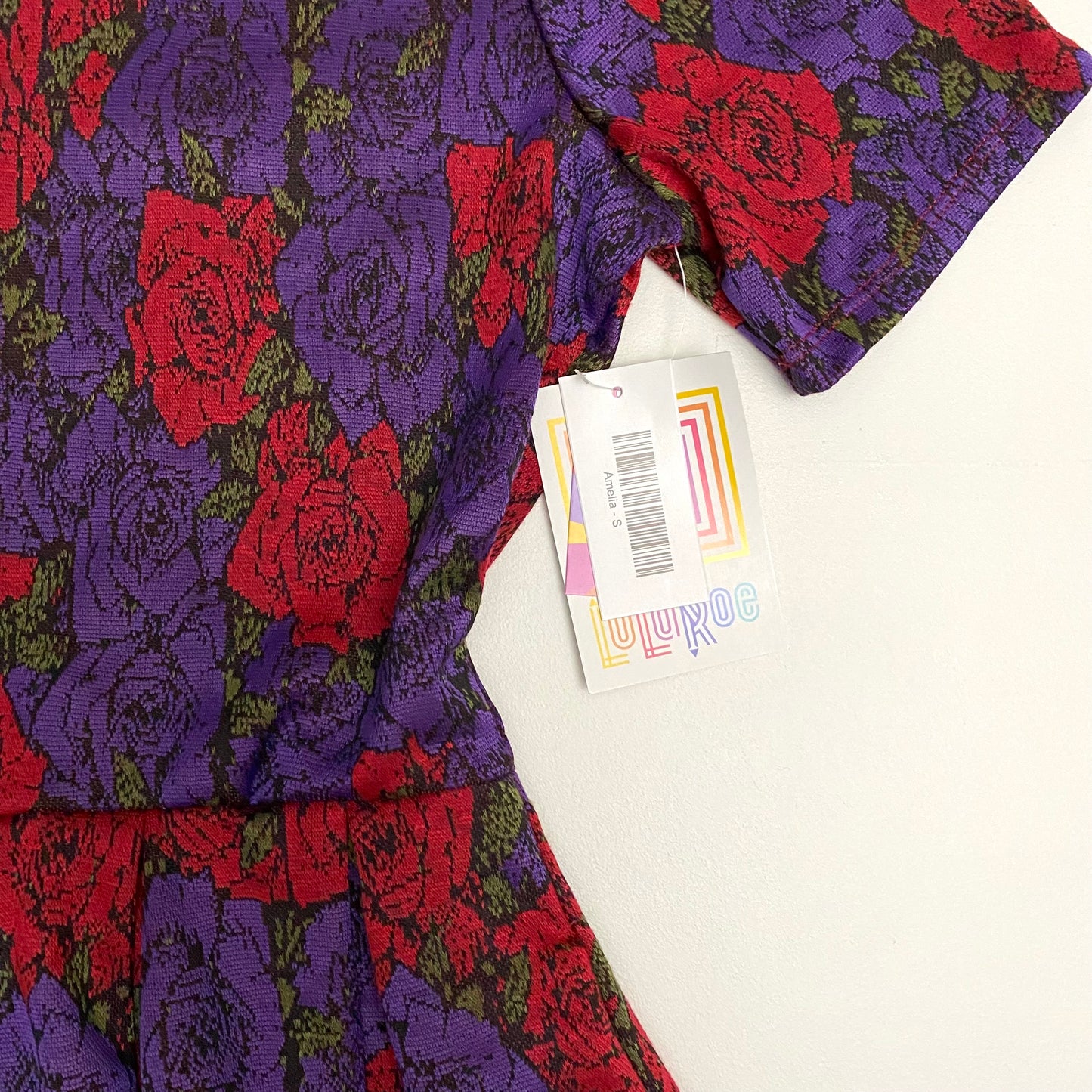 LuLaRoe Amelia Dress | S (6-8) | Purple/Red Roses | S/s | NWT