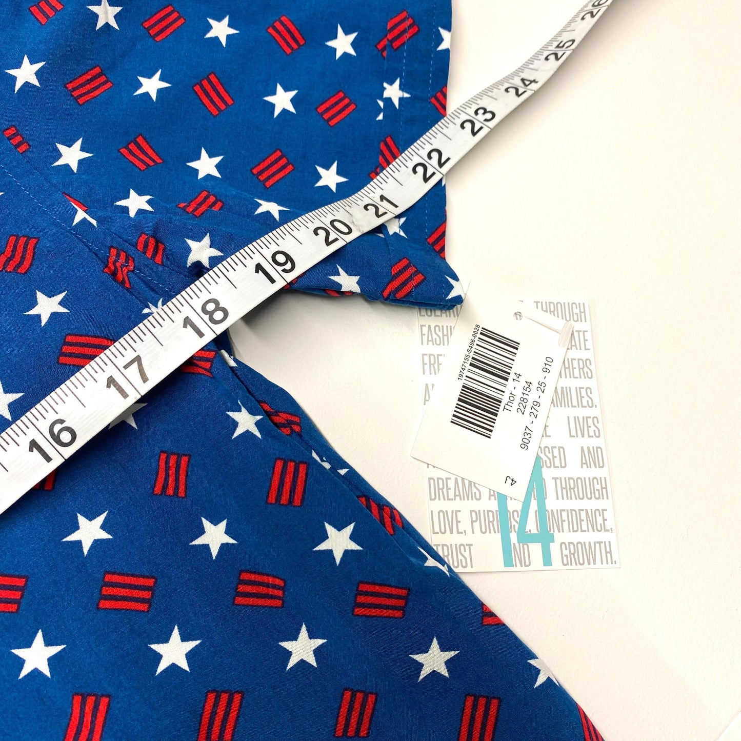 LuLaRoe Boys 14 Red/White/Blue Stars & Stripes ‘Thor’ S/s Button-Up Shirt NWT