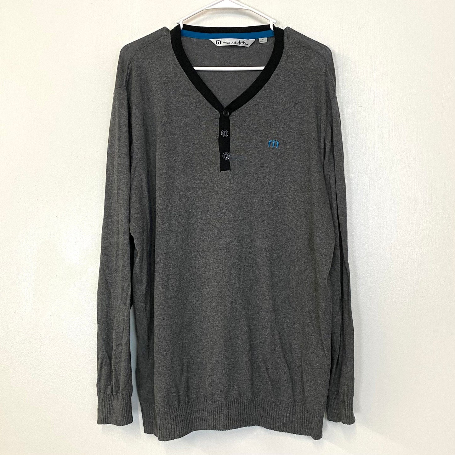 TravisMathew Mens Gray Henley Collar Cotton Golf Sweater - Extra Large