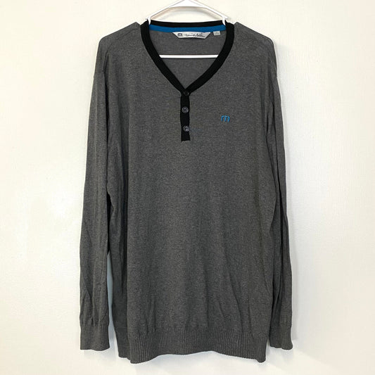 TravisMathew Mens Gray Henley Collar Cotton Golf Sweater - Extra Large