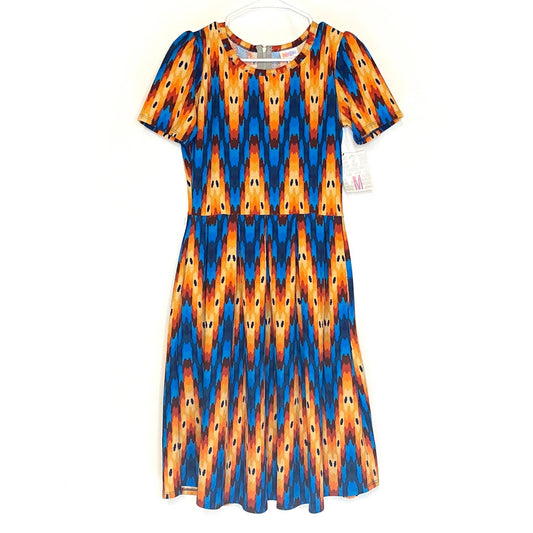 LuLaRoe Amelia Dress | M | Orange/Blue Abstract Wave | S/s NWT