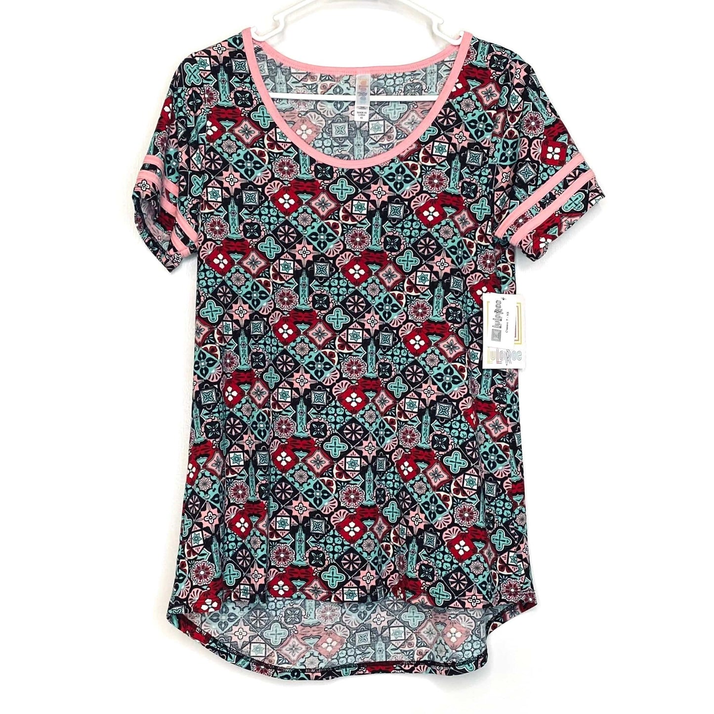 LuLaRoe Womens XS Multicolor/Pink Classic T Ringer Top S/s NWT