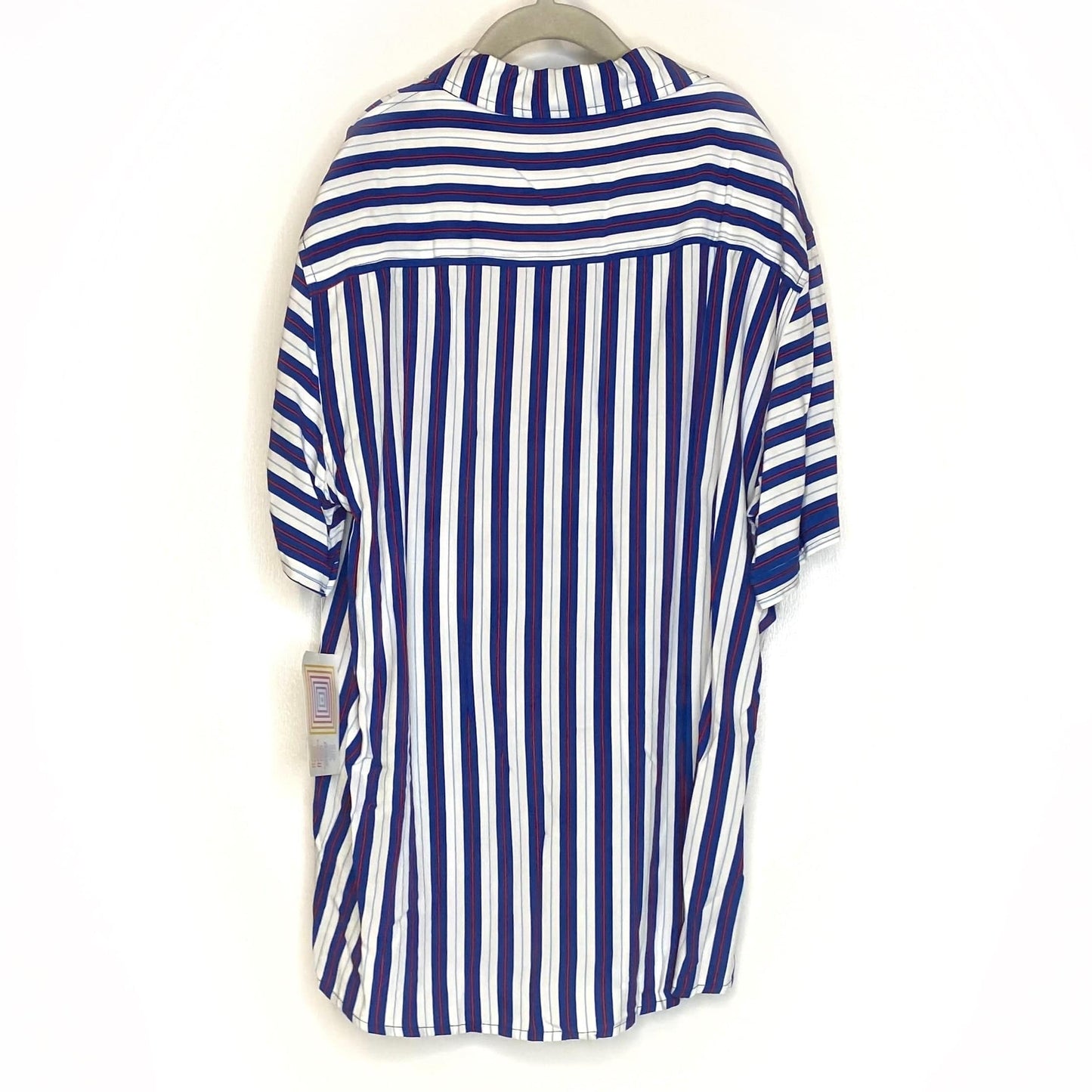 LuLaRoe Boys 14 Red/White/Blue Striped ‘Thor’ S/s Button-Up Shirt NWT