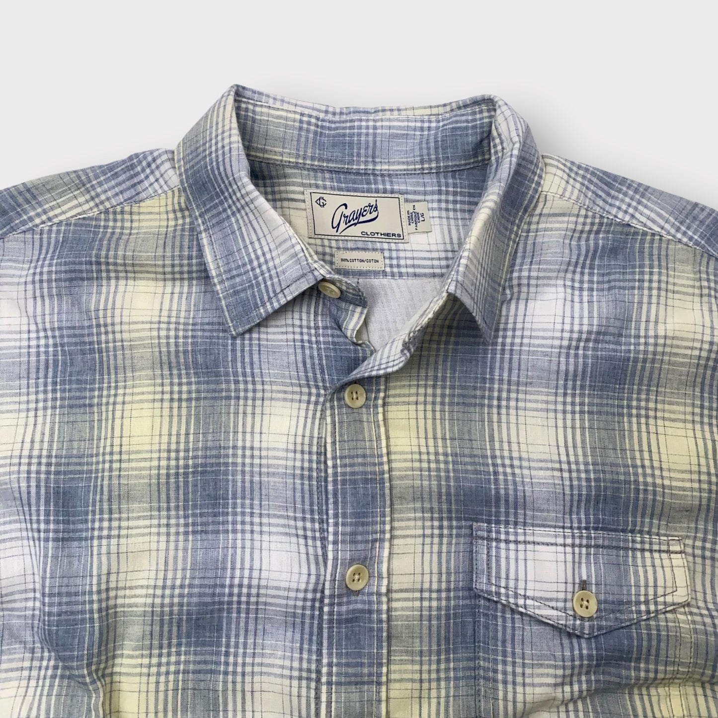 Grayers Men's Blue & White Plaid Flannel Long Sleeve Button-Up Shirt - Size L - Pre-Owned