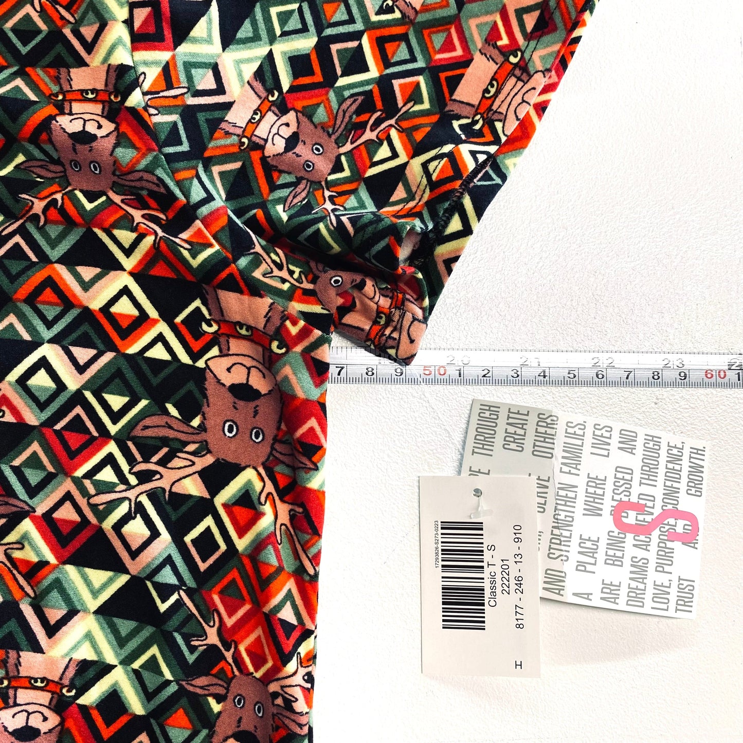 LuLaRoe Womens S Multicolor Reindeer Triangle Pattern Classic T S/s Top NWT