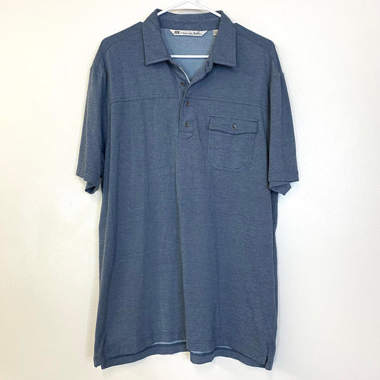 TravisMathew Mens Size L Blue Gray Solid Polo Golf Shirt S/s Pocket Pre-Owned