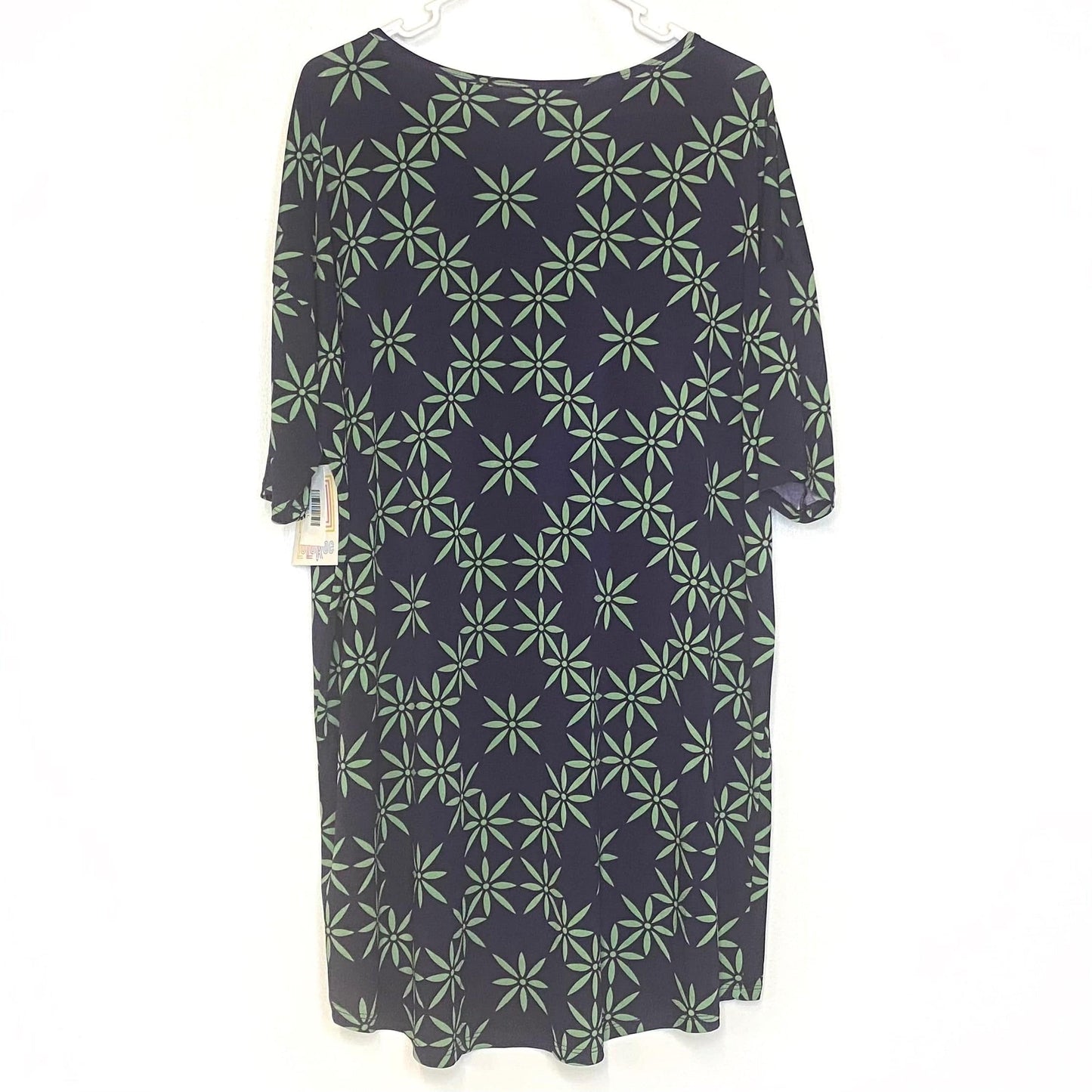 LuLaRoe Womens L Irma Deep Blue/Green Botanical Pattern S/s Tunic Top NWT