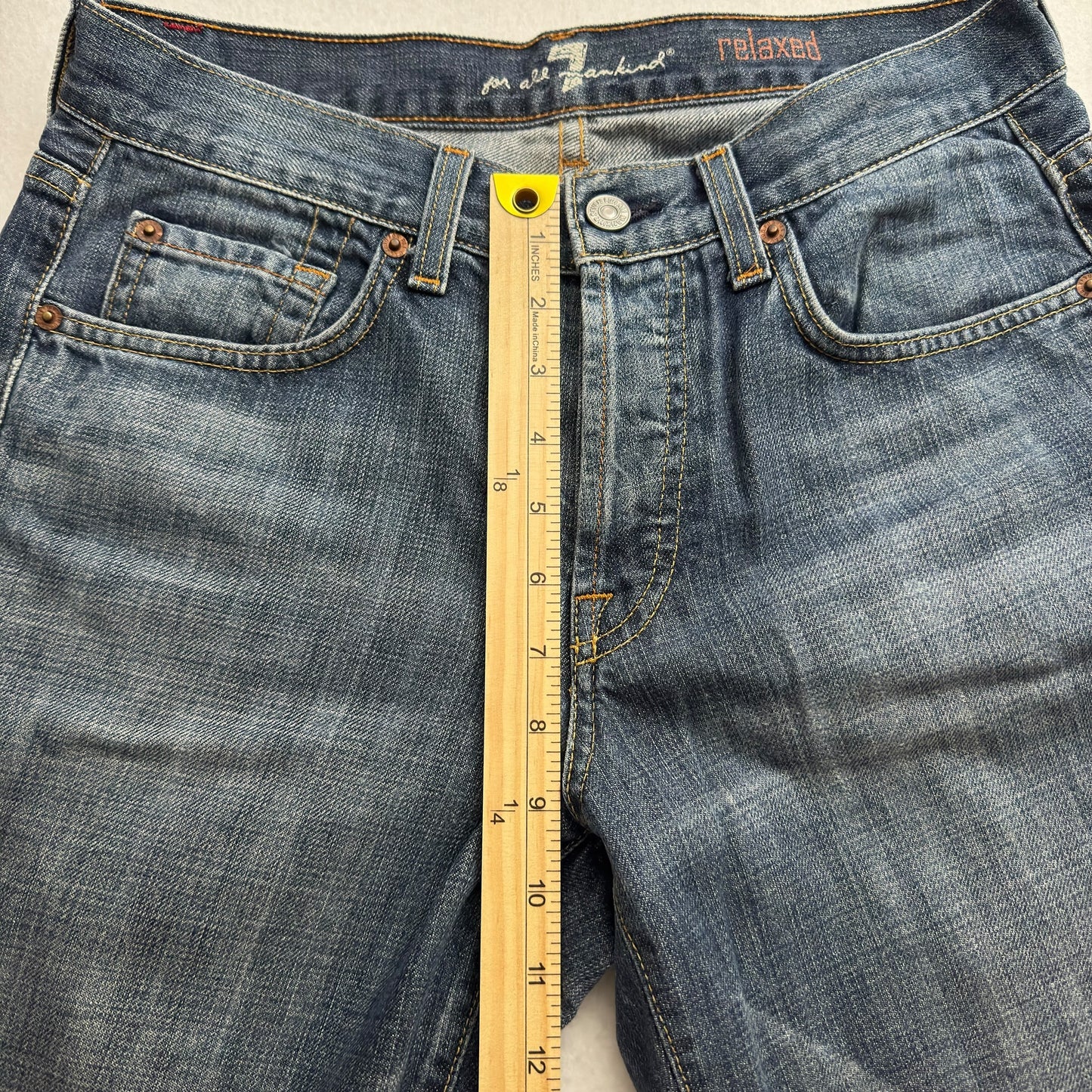 7 For All Mankind Relaxed Straight Jeans - 29x32 - Blue Denim - Cotton Blend Comfort