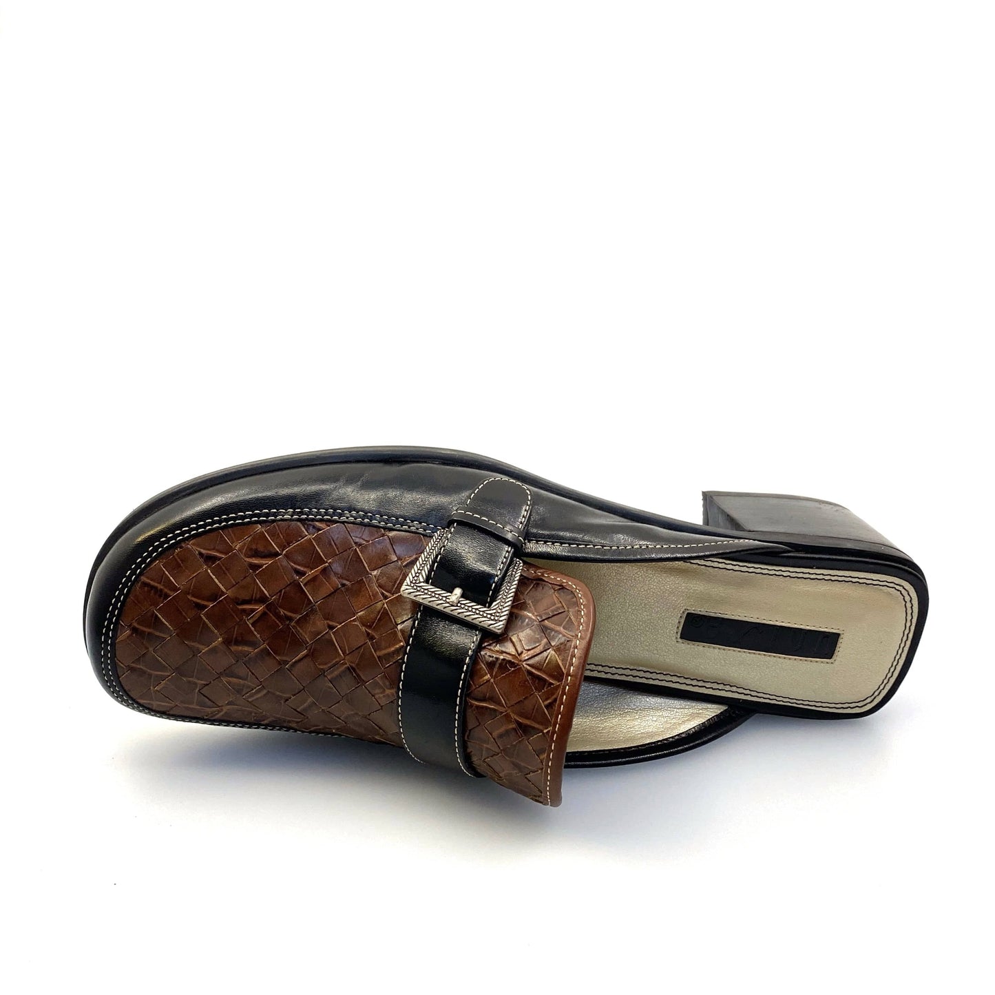 Stunning UNISA Womens Black/Brown Size 9 Weave Dress Mules Shoes w/Buckle