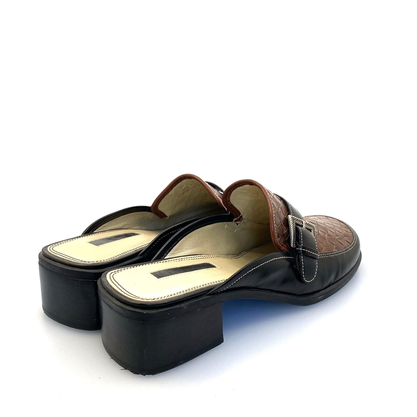 Stunning UNISA Womens Black/Brown Size 9 Weave Dress Mules Shoes w/Buckle
