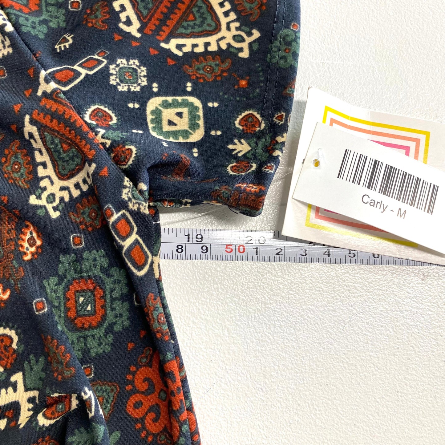 LuLaRoe Womens M Blue/Green/Orange Aztec 'Carly' S/s Swing Dress NWT