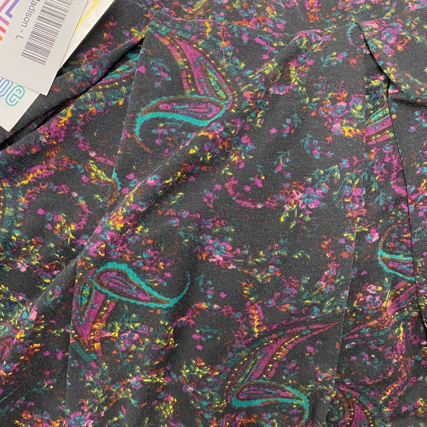 LuLaRoe Madison Pleated Skirt | L (14-16) | Dark Gray/Teal/Purple Paisley | NWT