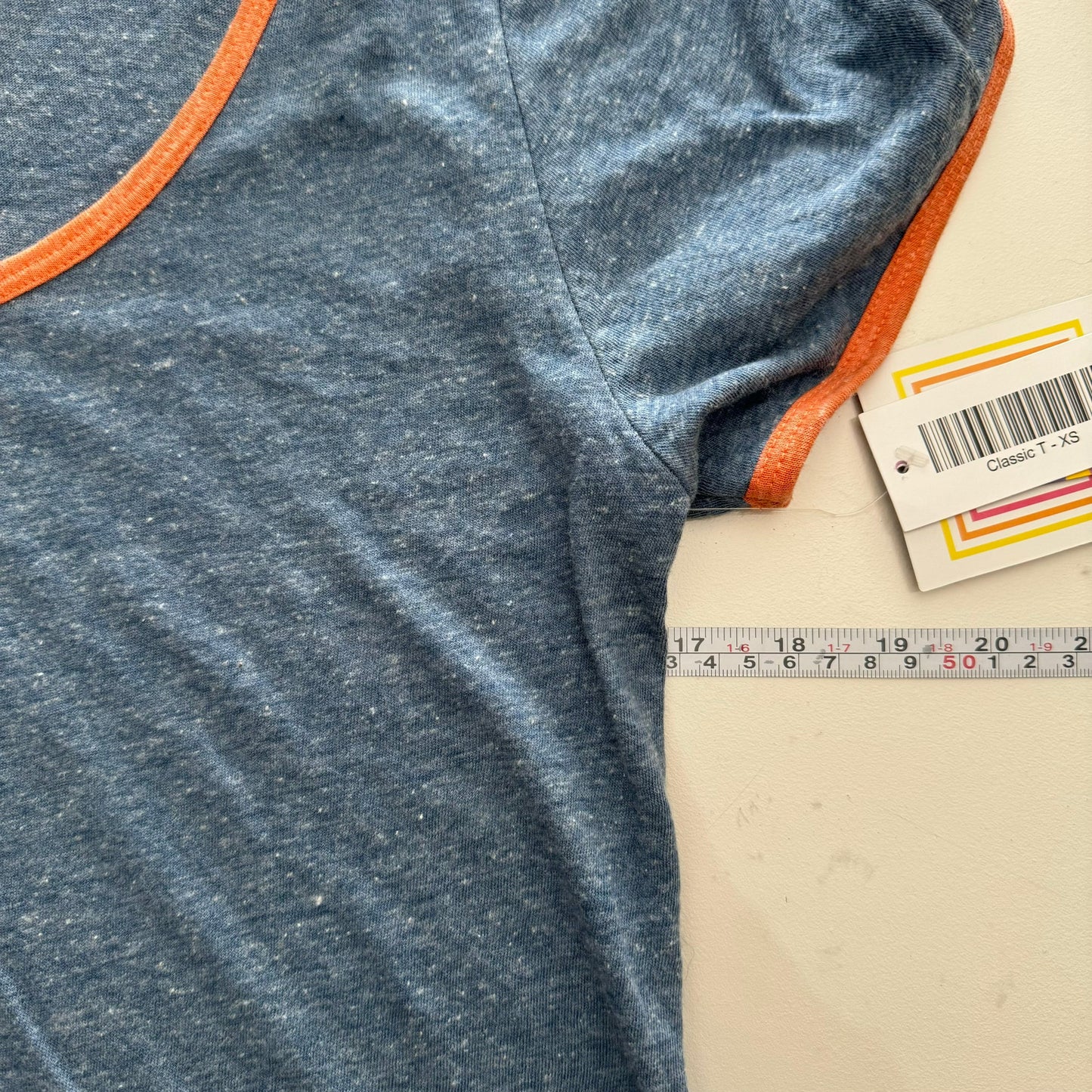 LuLaRoe Vault | Classic T | Color: Blue/orange | Size: XS (2-4) | Ringer | NWT