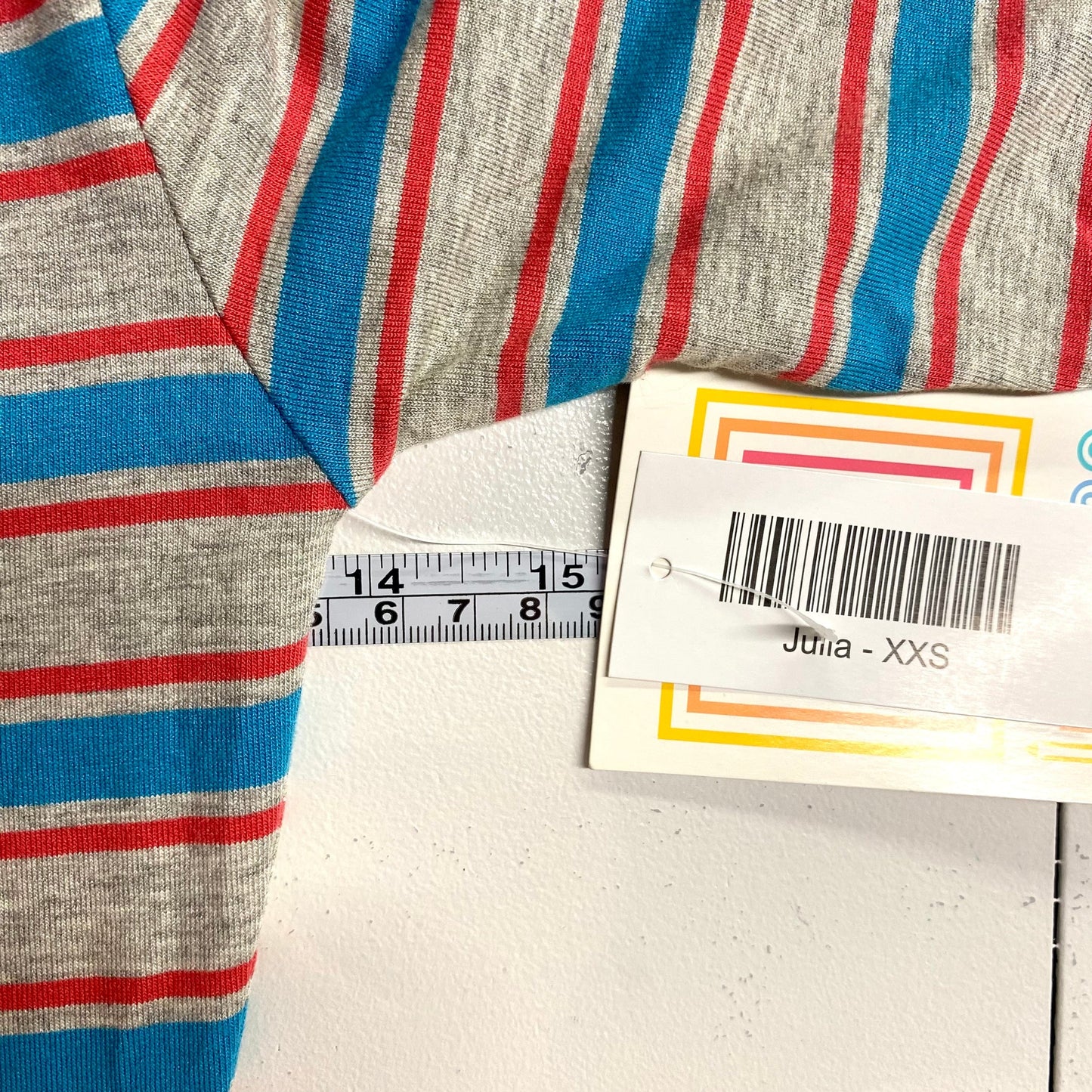 LuLaRoe Julia Bodycon Dress | XXS (00-0) | Gray/Red/Blue | Striped | NWT