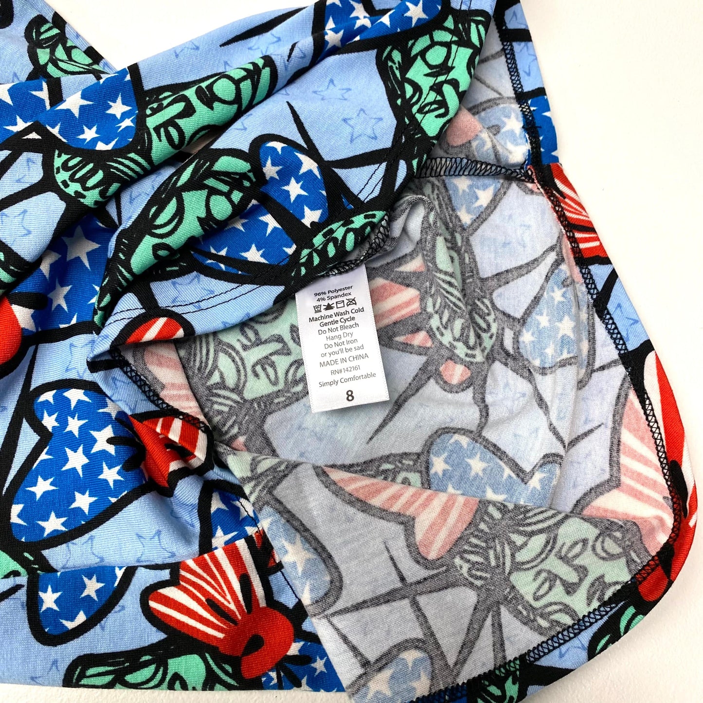 LuLaRoe Kids Unisex 8 Sloan Black/Blue ‘Lady Liberty’ Raglan T-Shirt 3/4 Sleeves NWT