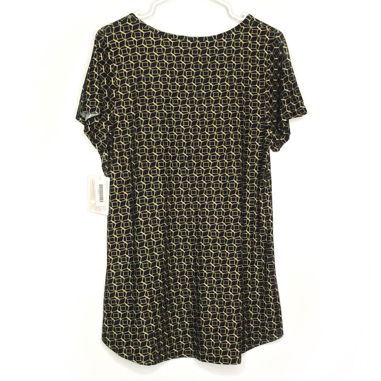 LuLaRoe Womens L Black/Yellow Honeycomb/Geometric Classic T S/s Top | NWT