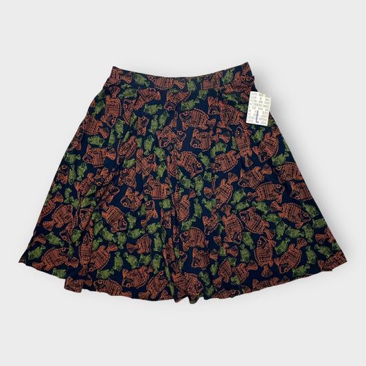 LuLaRoe Madison Pleated Skirt w/Pockets | L (14-16) | Navy/Aqua/Orange Fish | NWT