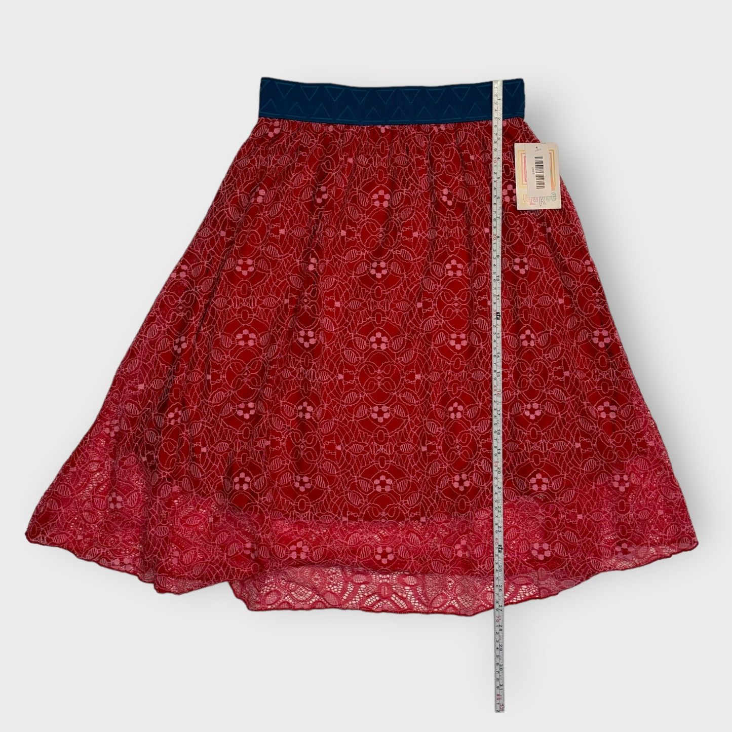 LuLaRoe Lined Lola Skirt | S | Pink/Blue Lace | NWT