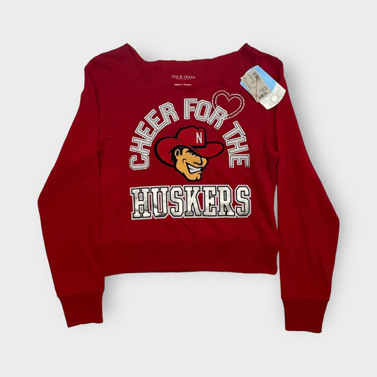 5th & Ocean | Torn Neck L/s Pullover Sweatshirt | 10 | Nebraska Huskers | Red | NWT -  | Buy at Parsimony Shoppes