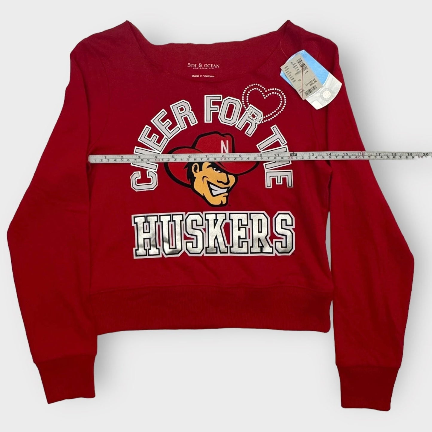 5th & Ocean | Torn Neck L/s Pullover Sweatshirt | 10 | Nebraska Huskers | Red | NWT - | Buy at Parsimony Shoppes
