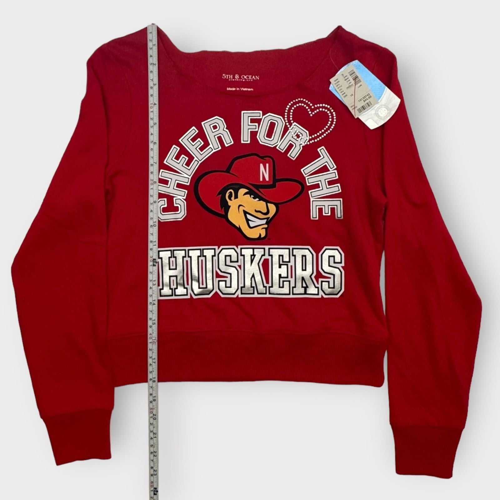 5th & Ocean | Torn Neck L/s Pullover Sweatshirt | 10 | Nebraska Huskers | Red | NWT -  | Buy at Parsimony Shoppes