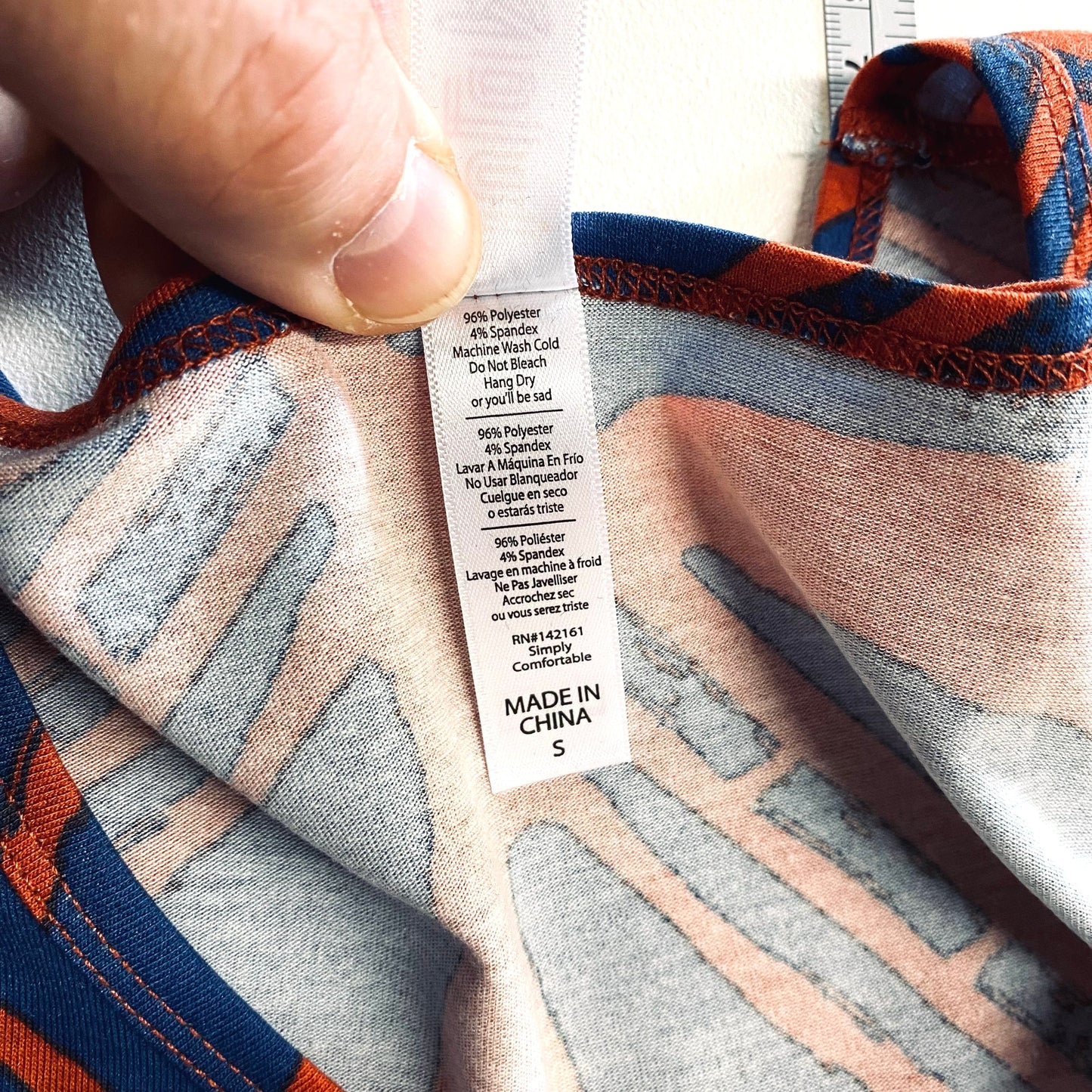 LuLaRoe Womens S Orange/Blue Carved Stamp Classic T S/s Top NWT